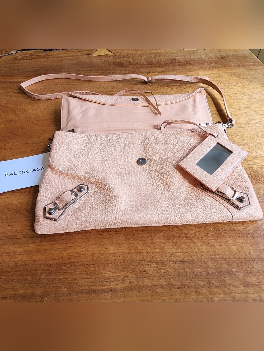 Balenciaga Metallic Edge Classic Envelope Bag Clutch - Pale Pink/Peach - Picture 8 of 16